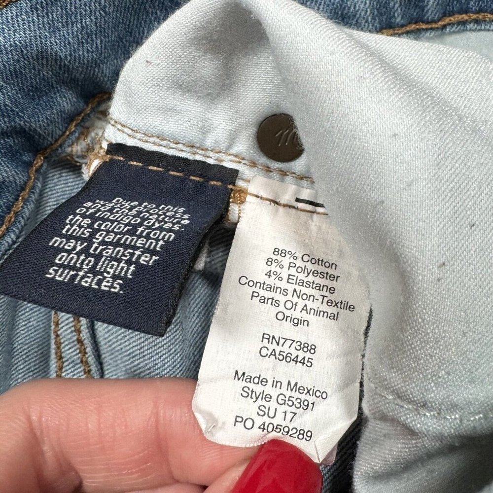 Madewell 9'' High Rise Skinny Jeans Women's Sz 25 Blue‎ Denim Distressed Leg - Picture 7 of 8